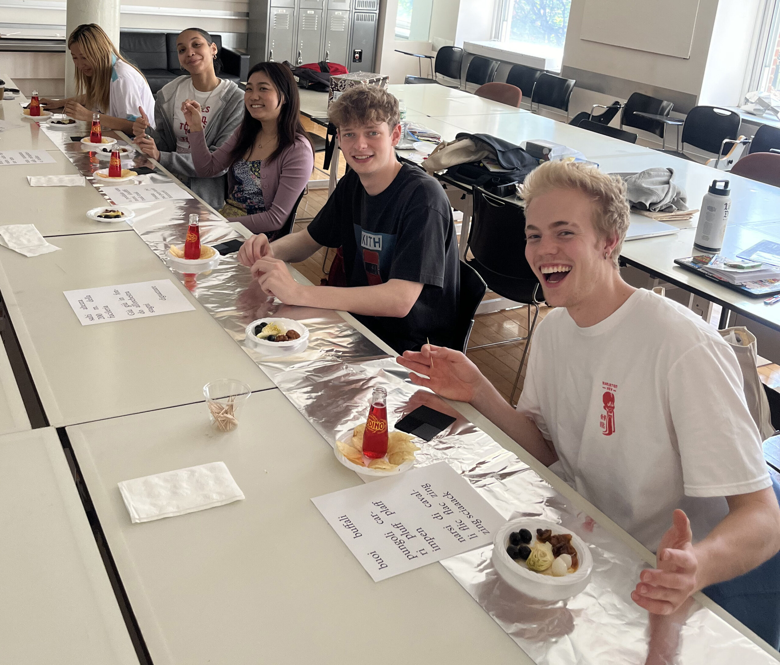 Students participating in the Futurist Dinner Party